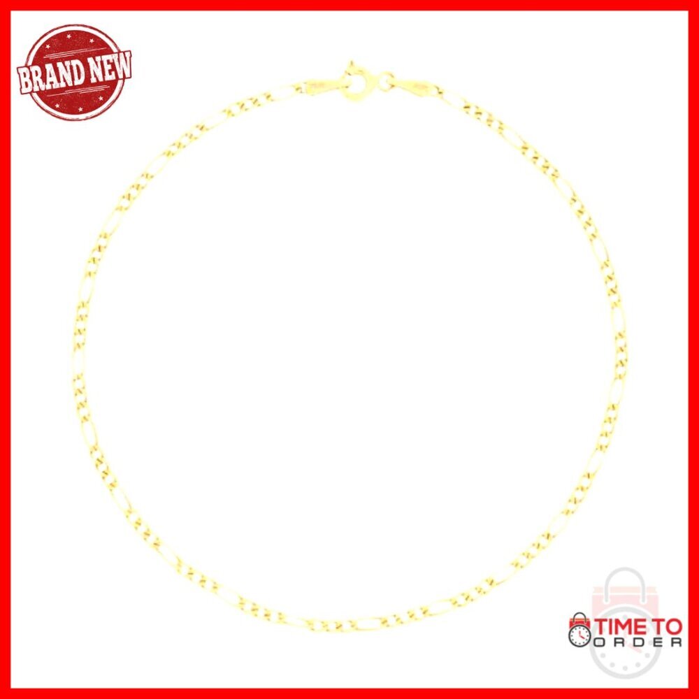 10K Yellow Gold Figaro Chain Bracelet Elegant Minimal Classic Italian Jewelry - Picture 2 of 7
